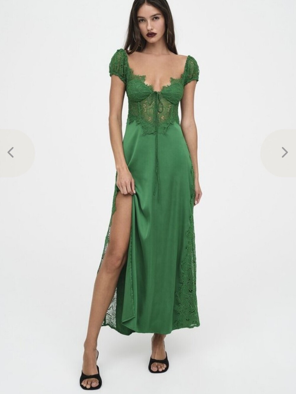 For Love & Lemons Casey Maxi Dress With Leg Slit Emerald Green Lace Trim NWT 1X